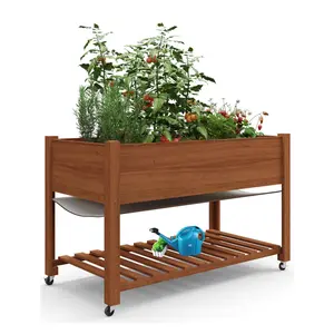 GARVEE Raised Garden Bed Elevated Wooden Planter Box With Storage Shelf for Outdoor Use, With Lockable Wheels Elevated Garden Bed for Vegetables, Standing Garden Container for Backyard, Patio