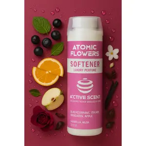 Active Scent | Atomic Flowers Luxury Scented Fabric Softener - Perfume Scent and Soft Formula 1 Liter Bottle Scented Fabric Softener with Blackcurrant, Italian Mandarin, Apple & Vanilla for Soft, Fresh Laundry Care