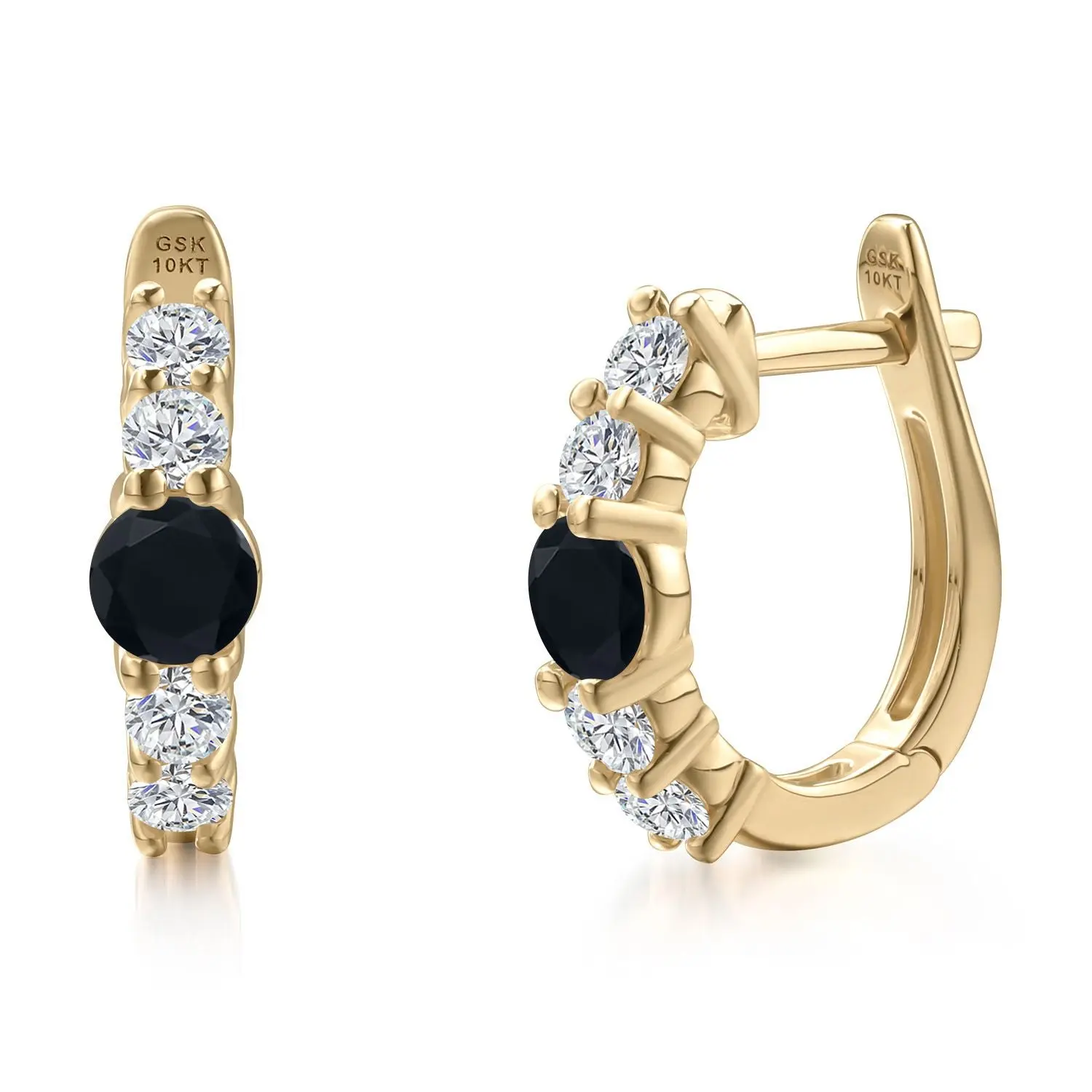 10K Yellow Gold Black Onyx and Lab Grown Diamond Hoop Earrings for Women | 0.96 Cttw | Gemstone December Birthstone | Round 4MM