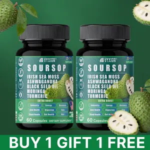 VYXION BOGO 20-IN-1 Soursop Sea Moss Ashwagandha Black Seed Oil Moringa Turmeric Extract bundled Herbal Supplement, Organic Soursop, 60 Capsules