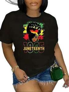 Women's Short-Sleeve 100% Cotton Juneteenth 1865 Black Queen Graphic T-Shirt - African American Freedom Tee, Casual Butterfly Print, Flattering Fit summerwins,summerwins