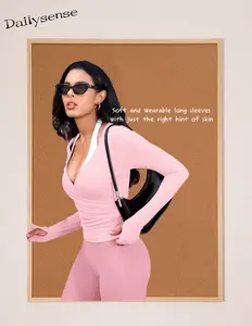 Women Workout Wrap Top Long Sleeve with Thumb Holes V Neck Basic Shirts for Yoga Pilates Going Out Shrug Blouse