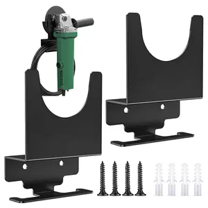 2pcs Angle Grinder Holder, Wall Mount Bracket For 5 Inch Grinder, Polisher Storage Rack Stand With Cord Hook, Garage Workshop Tool Hanger For Angle Grinders Impact Wrench Cutters Waxing Machines