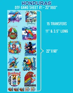 Custom Honduras DTF Gang Sheet #1, 22"x60" Specialty DIY Material, Crafts Supply for Toys & Hobbies DIY Projects