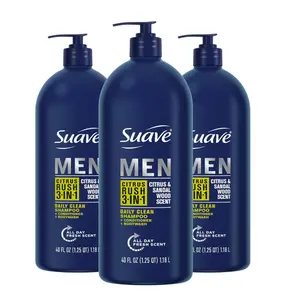 Suave Shampoo Conditioner Bodywash Men 3 in 1 Citrus & Sandal Wood to Cleanse and Nourish Hair and Skin, 40 oz Pack of 3