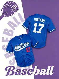 Blue Baseball Jersey, Sporty Short Sleeve, Button Front Design, Loose-Fitting, Quick-Dry, Spring & Fall, High-Quality Experience