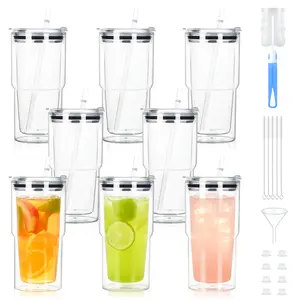 8/16pcs 18 Oz Acrylic Snowglobe Tumbler, Snow Globe Cups with Pre Drilled Hole, Double Wall Plastic Clear Travel Coffee Tumbler Mugs for Snow Globe Glitter DIY