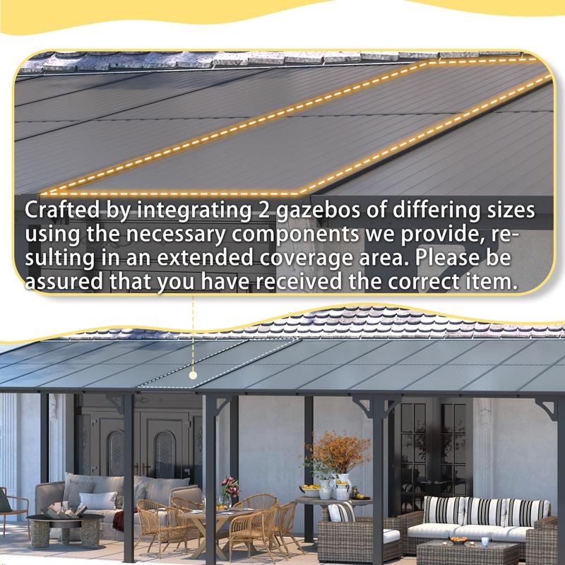 YODOLLA Gazebo for Patio, Large Wall-Mounted Hard Top Lean-to Gazebo Pergola on Clearance, Heavy Duty Patio Awnings for Decks, Backyard