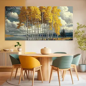 Large Tree Painting Yellow and White Canvas Wall Art Poster Office Decor Artwork for Walls Living Room Bedroom Hotel Home Decoration Ornaments Photo