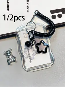 1pc Retractable Heart-Shaped Card Holder Keychain, Keychain Badge Holder, Durable Transparent Id Card Holder, With Detachable And Sliding Cover, Hanging Rope/Pendant