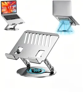 Laptop Stand for Desk – All-Metal Ergonomic Adjustable & Foldable Laptop Riser, 360° Rotatable Computer Stand & Notebook Holder for MacBook Pro/Air, Dell XPS, HP, 10-17.3" Laptops, Gray, Desk Organizer & Cooling Support