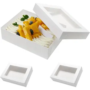 14x10x4 Cake Boxes 6pcs Rectangle Quarter Sheet 1/4 Sheet Bakery Boxes with Window for Donuts Pastry Baking Cake Pie White Cardboard Treat Packaging