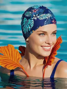 1pc Adult Fashion Knitted Printed Swimming Cap, highly elastic, comfortable and non-slip tight, quick-drying printed swimming cap, swimming gear suitable for both men and women.