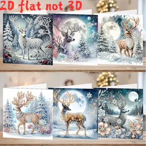 6-Piece Diamond Painting Holiday Card Set, Winter Bear & Deer Design, DIY Craft Kit for Family & Friends, Festive Greeting Cards, Diamond Painting Kits