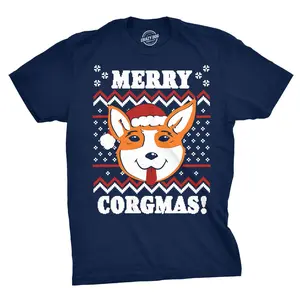 Mens Merry Corgmas T shirt Funny Corgi Graphic Dog Ugly Christmas Sweater Tee Mens Funny T Shirts Cool Vintage Fashion T-Shirt Gift Classic Menswear Christmas Apparel for Men Funny Dog Short Sleeve Novelty Tees Navy