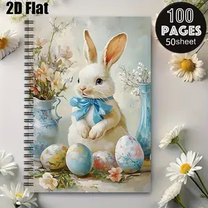 1 Easter Bunny Spiral Notebook, 5.7x8.26 inch, Cute Rabbit & Eggs Design, Durable Coil Binding, Easter Gift Journal, Spring Holiday Planner, Kids Easter Basket Stuffer, Daily Notes for School Home Office [2D] Flat
