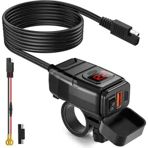 Waterproof  Motorcycle Phone Charger – 6.4A Dual USB Type-C PD QC3.0 with Voltmeter & ON/Off Switch for Phone, GPS, Tablet