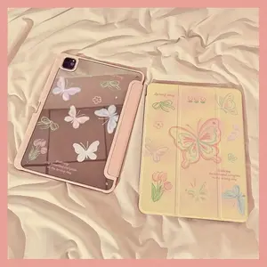 Macaron Butterfly iPad Case for Pro 11 Inch, Air 6/5/4 10.9 10.2 Inches, Girls' Stand Function Protective Cover