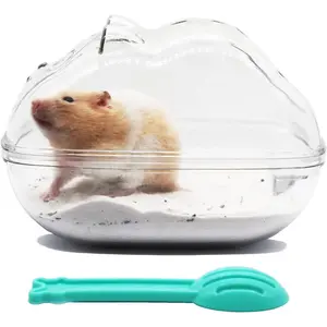 Large Animal Bathing Container with Cleaning Scoop, Spacious Sand Bath for Small Pets, Easy-to-Clean Hamster Accessories, Durable Gerbil Grooming Essentials, Non-Toxic Small Animal Care Supplies bin  cage ferret  harness