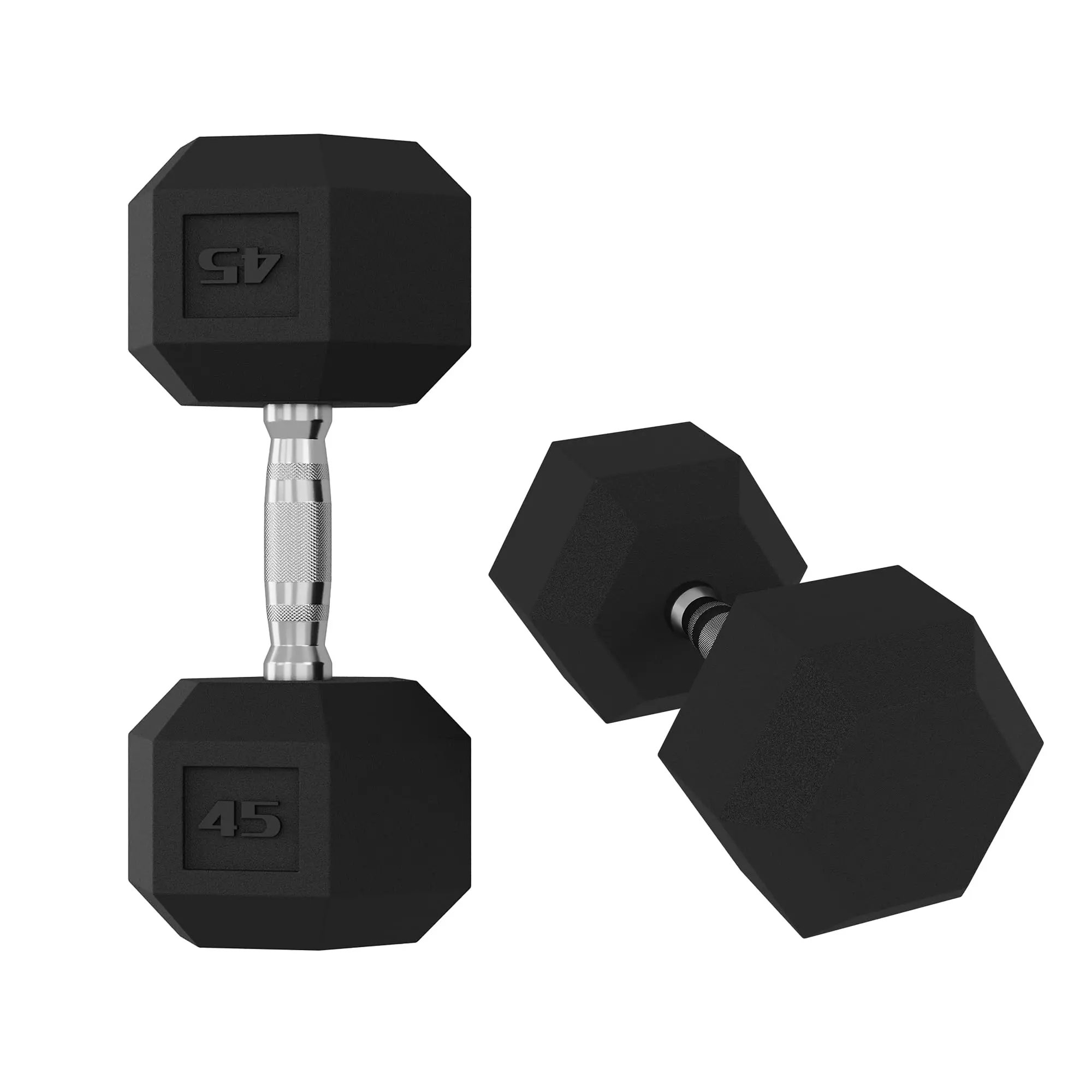 45 LB Hex Dumbbells Set of 2, Rubber Encased Cast Iron Dumbbells with Textured Carbon Steel Handle, Anti-Roll Hexagon Weight Pair for Home Gym Strength Training, Fitness Workouts for Men & Women
