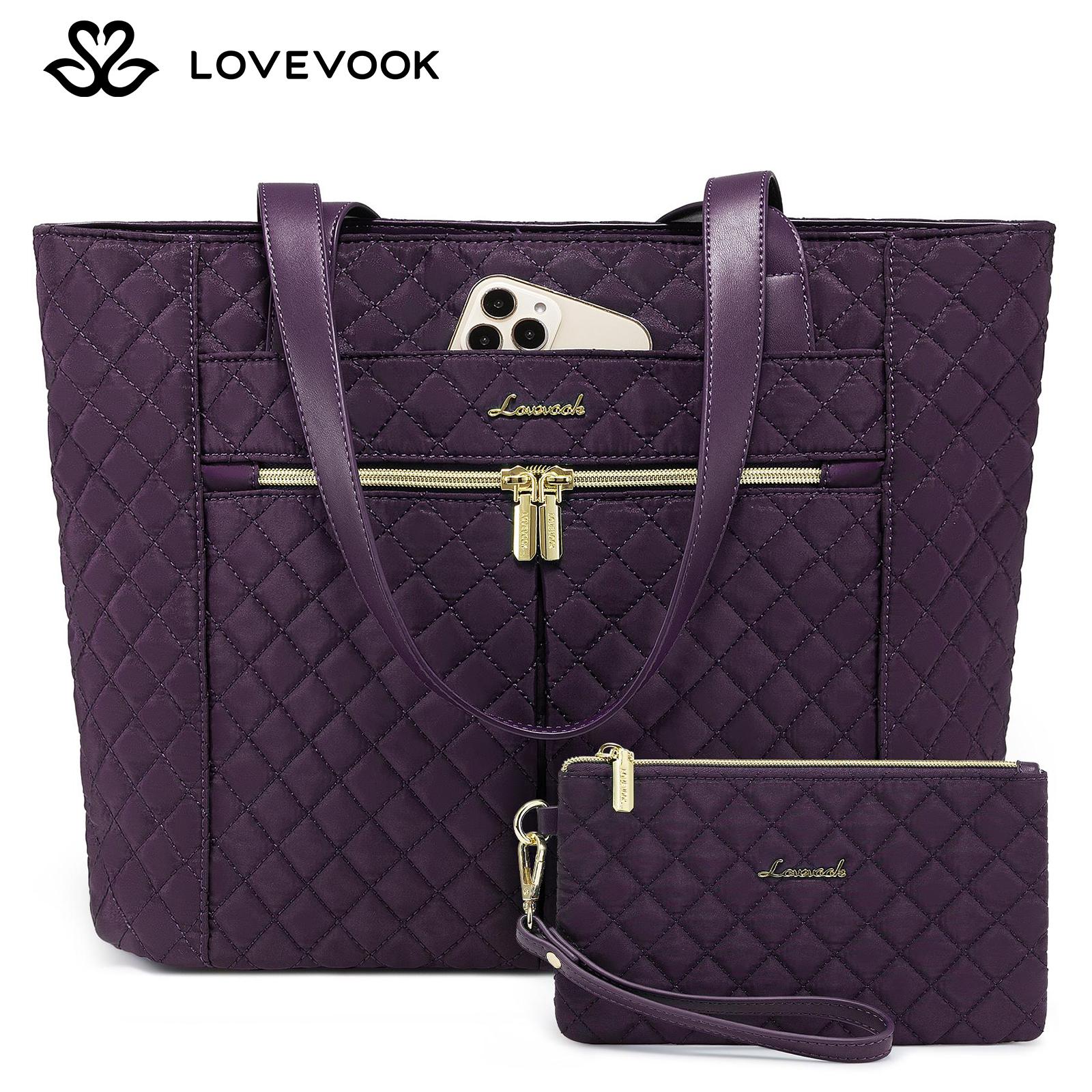LOVEVOOK Laptop Bag, Women's Quilted Shoulder Bag, Large Capacity Tote with Small Pouch, Stylish Briefcase Everyday Bag Suitable for Nurses, Teachers, Professional Women,DealsForYouDays