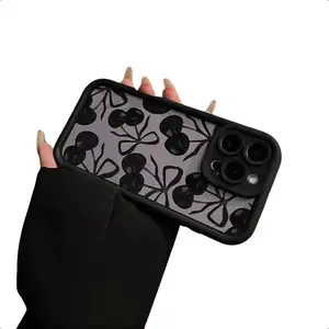 Cartoon Cherry and Bowknot Pattern Phone case，Cute Decorative Phone Protector Cover，Phone 16 15 14 13 12 11 PLUS/PRO MAX/xs，Mobile phone accessories Rubber Aesthetic