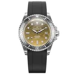 Oceaneva Men's Deep Marine Explorer II - 1250M Swiss Dive Watch with Yellow Gold Damascus Steel Dial & FKM Rubber Band
