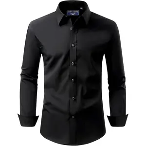 Men's Dress Shirt Regular Fit Stretch Stain Shield Long Sleeve Solid Business Wedding Button Down Shirts