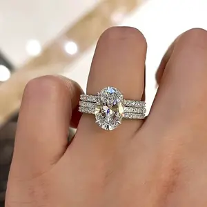 Cao Shi Luxurious Three-piece Ring Set Wedding Engagement Geometric Jewelry Ring Fashionable and Elegant Ultra-Shiny Ring