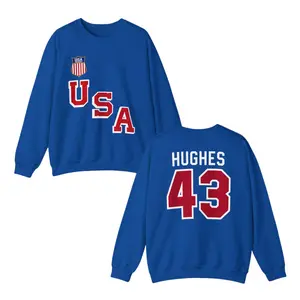 USA HOCKEY Quinn Hughes #43 Sweatshirt, USA Hockey Sweatshirt, Ice Hockey Fan Apparel, Unisex Crewneck Sweatshirt, Hockey Shirt, Menswear Womenswear