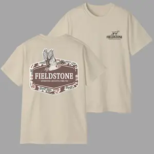 Fieldstone Flying Bird T-shirt – Duck Hunting Shirt, Camouflage Badge Graphic Tee, Sporting Lifestyle Shirt for Men, Cotton Casual Top, Unisex Streetwear Top, Men's Shirts