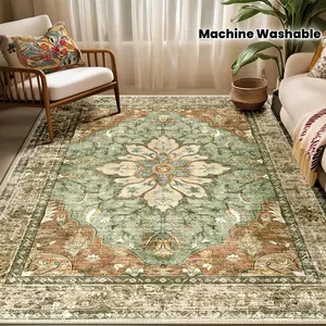 A Plush Green Patterned Rug Made of Velvet, Designed for Comfort And Softness, Enhanced for Noise Reduction, Featuring a Non-Slip Design, Machine Washable And Easy to Fold, Perfect for Bedrooms, Living Rooms, Bedside Areas