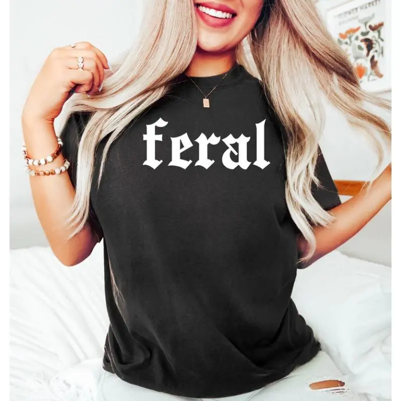 Feral Shirt, Comfort Feral Tee, Unisex Funny Shirt, Funny Quote Vintage T-shirt, Feral Era, Cowgirl Shirt, Best Friend Gift, Sarcastic Tee, Pure Cotton Round-neck Vintage T-shirt, Machine Washable, Suitable for Daily Wear, Exercise and Vacation