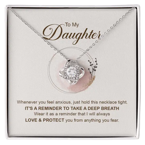 Love Knot Artificial Gemstone Necklace for Daughter - Elegant Casual Adults' Jewelry Accessory, Box-Standard Led Spotlight Gift for Birthday-Anniversary with Always Loved & Protected Message, Female, Synthetic/Simulated Coloured Gemstone, Crystal, 0.6" He