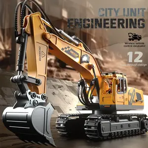 RC Excavator,Remote Control Engineering Vehicle,City Unit Engineering 6/12-Channel Remote Control Excavator Toycar,2.4GHz Construction Vehicle with Metal Shovel for Kids Aged 3+ STEM Approved Educational Gift