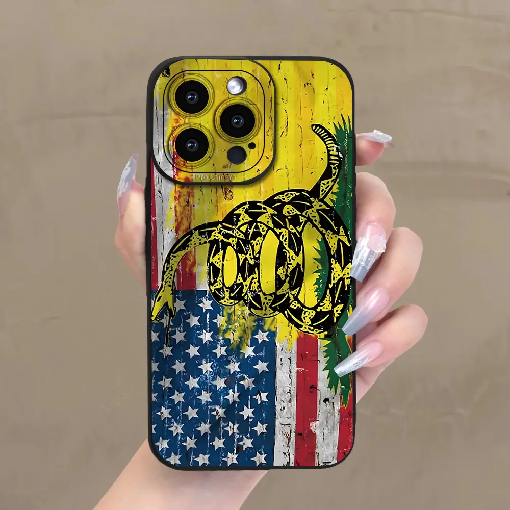 Protective Shockproof Phone Cover, Stain-Resistant Cellphone Accessory with Flag & Snake Design, Classic Black Series for iPhone 15-11 Pro/Plus/Max, High-Quality Protection