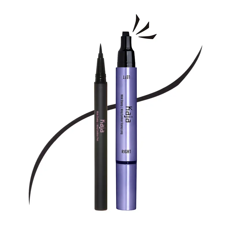Kaja Korean Wink Stamp & Pen 2-in-1 Eyeliner (Long) l Waterproof Wing Eyeliner l Eye Irritation Tested, Long Lasting Pencil, Color stay, Long wear Liquid Makeup Eyeliner K-Beauty Cosmetic, Lasts All Day & Night Lipliner