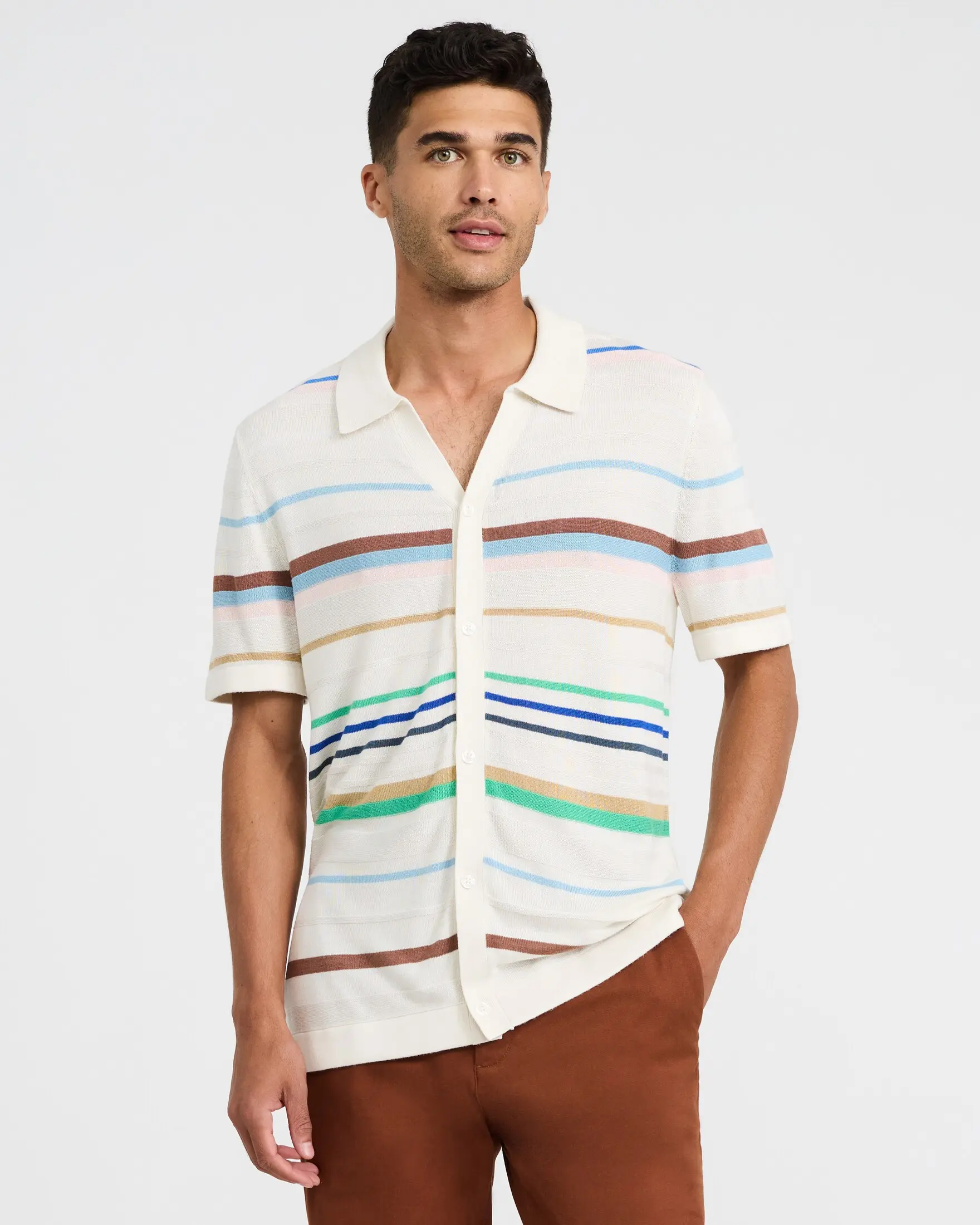 Express Striped Jersey Johnny Collar Sweater Polo