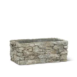 212 MAIN Rectangular Cement Small Size Stone Look Outdoor Planter - 4x8 in. Grey Stack Stone Decorative Pot for Natural Aesthetic, Outdoor Planters, Planter Pot
