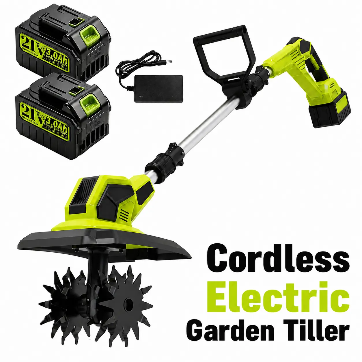 【DealsForYouDays】Cordless Electric Garden Tiller Cultivator - 360RPM Rototiller, 2 x 2.0Ah Batteries, Included Charger, 9In Tilling Width, 6.6In Tilling Depth for Lawn Soil Care