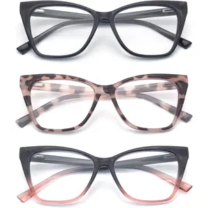 3-Pack Reading Glasses for Women Stylish Oprah Cat-Eye Spring Hinge Readers Anti Blue Light Eyestrain/Glare/UV