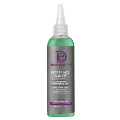 Design Essentials Peppermint & Aloe Soothing Scalp Tonic - Lightweight No-Rinse Haircare Scalp Refresher for Braids, Locs, 4 oz (Pack of 1) Hydrating Hair Care Herbal Hair Care Heat Control, Hair Products