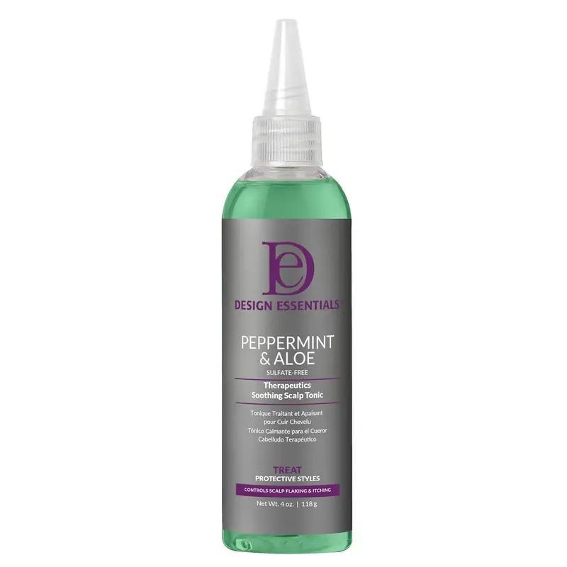 Design Essentials Peppermint & Aloe Soothing Scalp Tonic - Lightweight No-Rinse Haircare Scalp Refresher for Braids, Locs, 4 oz (Pack of 1) Hydrating Hair Care Herbal Hair Care Heat Control, Hair Products