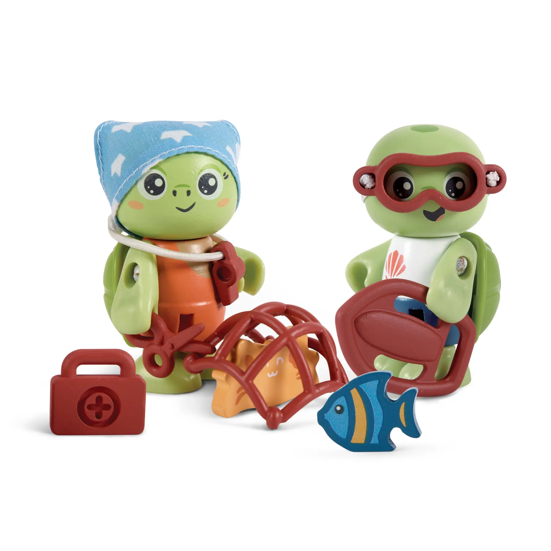 Hape Kayl & Wai Clean Bio-Plastic Figurine Set - Unisex Green Planet Explorers Toy with Fish, Turtle, Crab, Ocean Animals, 1 Bandana (Doll House & Playset Accessory for Conservation Adventures), Safe