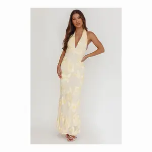 Paloma Dress Yellow Summer Floral Applique Maxi