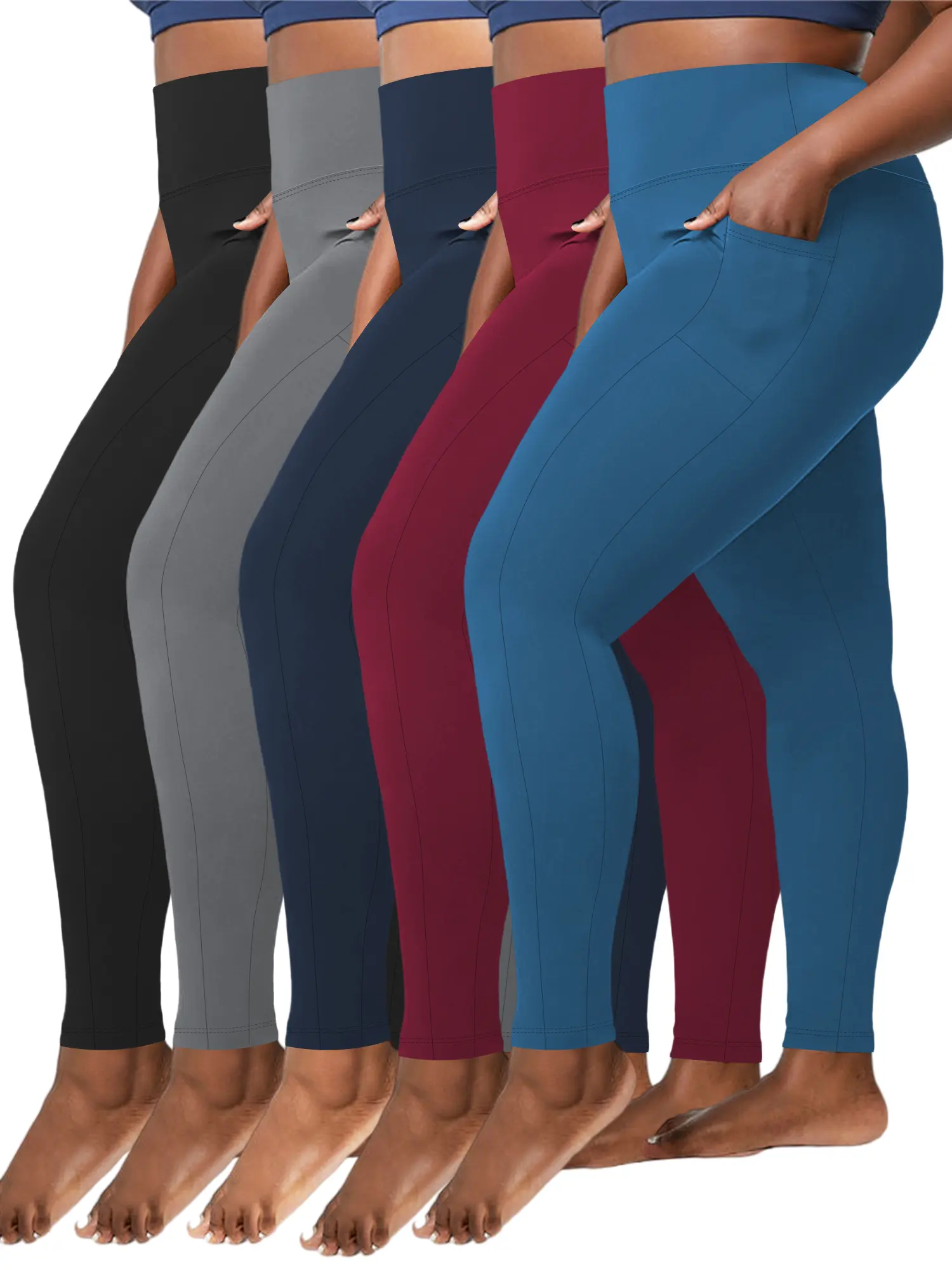 Women's Plussize High-Waisted Athletic 3-Pack Leggings with Pockets - Gym Tights, Basics Women's Clothes, Stretchable Activewear for Workout, Yoga (1X-5X, Black)