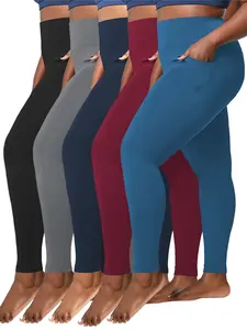 3 Pack Plus Size Leggings with Pockets for Women 1X- 5X-Large High Waist Stretchy Soft Pants for Workout Running Yoga Black Leggings sets