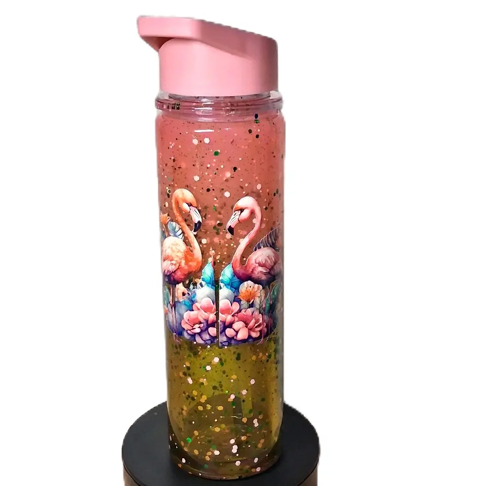17oz Flamingos Lava Snowglobe Water Bottle