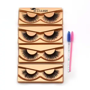 Crossed Natural Curling Eye Makeup Strip Lashes, 4 Pairs Volumized False Eyelashes & 2 Counts Lashes Brush, Full Volume Eyelash for Lashes Extensions, Cosmetic Eyelashes, Daily