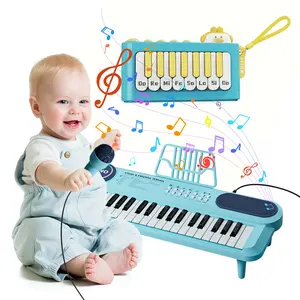 Baby Piano Keyboard Toys, Music Piano Keyboard with Microphone & Music Stand, Portable Mini Palm Piano Toys for Toddler 1-3, Electric Instruments Piano Educational Birthday Gift for Boy Girl Age 2 3 4+